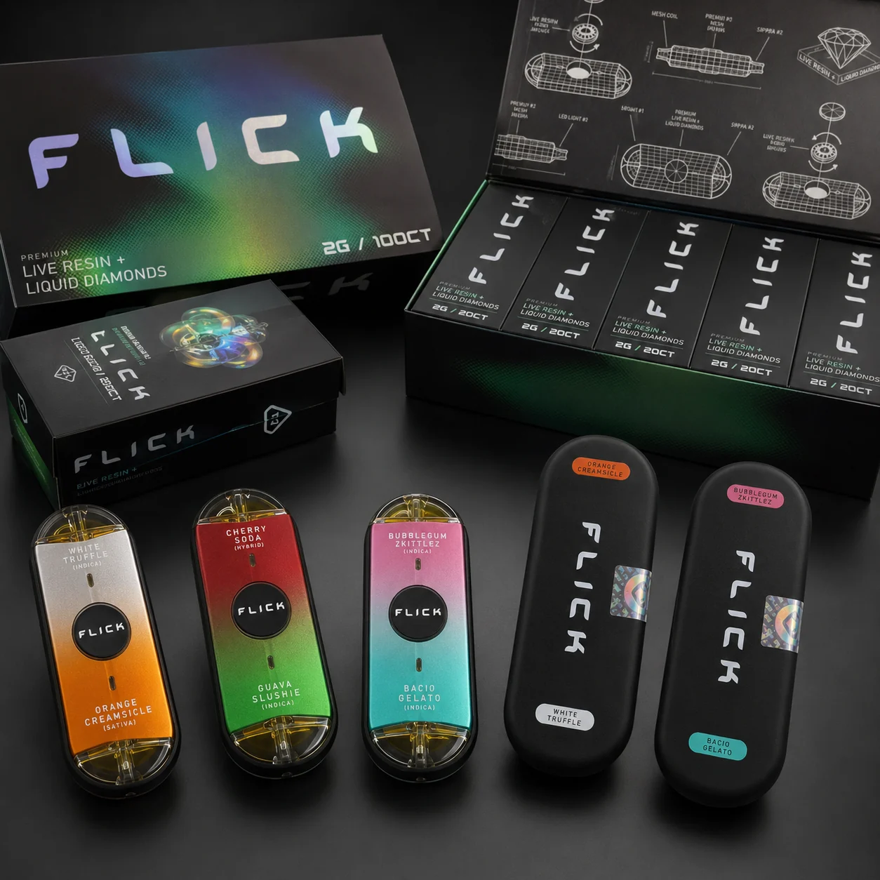 FLICK dual-chamber disposables and protective cases