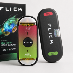 FLICK Cherry Soda Guava Slushie 2G red and green dual-chamber disposable with black case