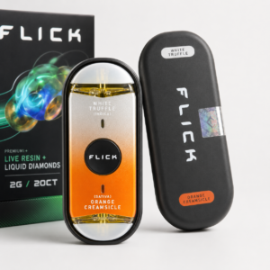 FLICK White Truffle Orange Creamsicle 2G dual-chamber disposable with black protective case